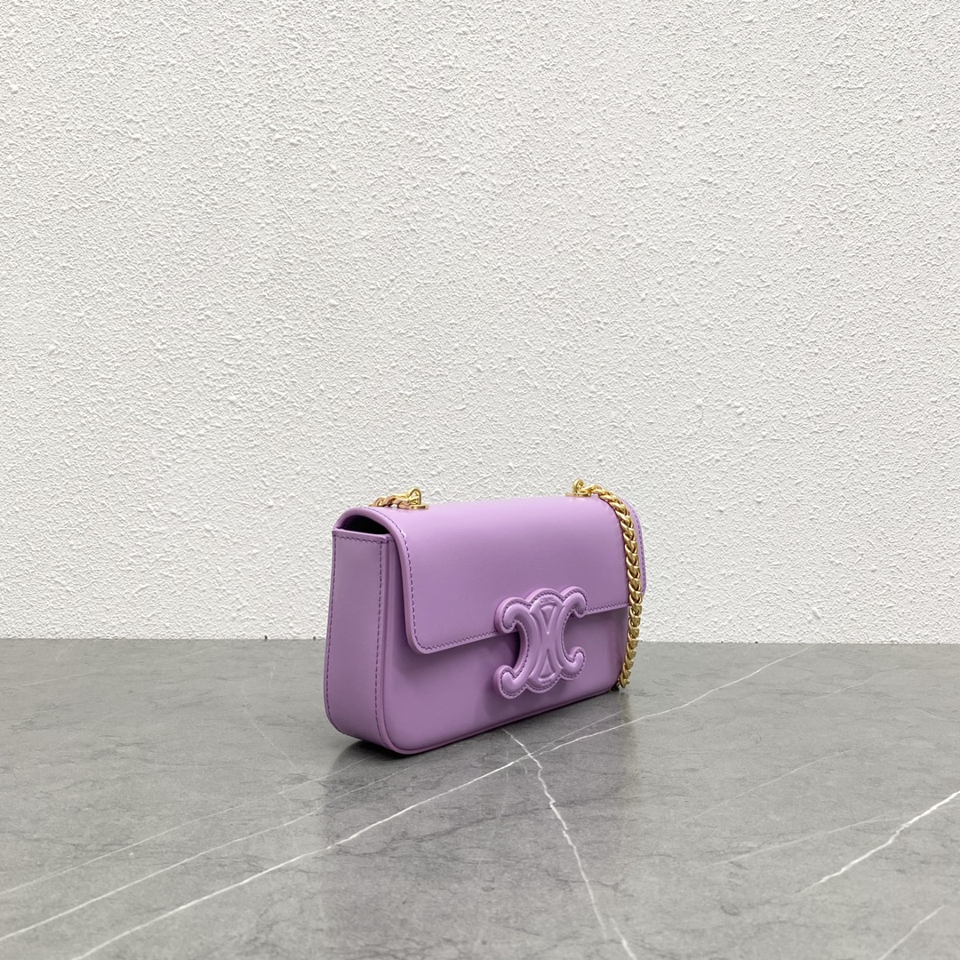 Celine Chain Shoulder Bag Cuir Triomphe In Shiny Calfskin Lilac Purple 199243